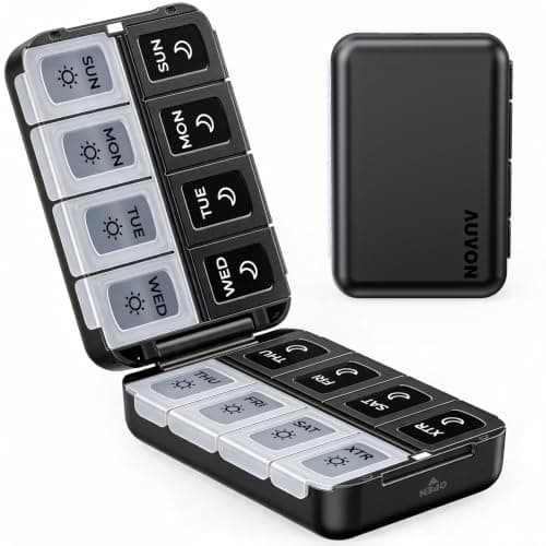 AUVON Travel Weekly Pill Organizer (AM/PM, 16 compartments)