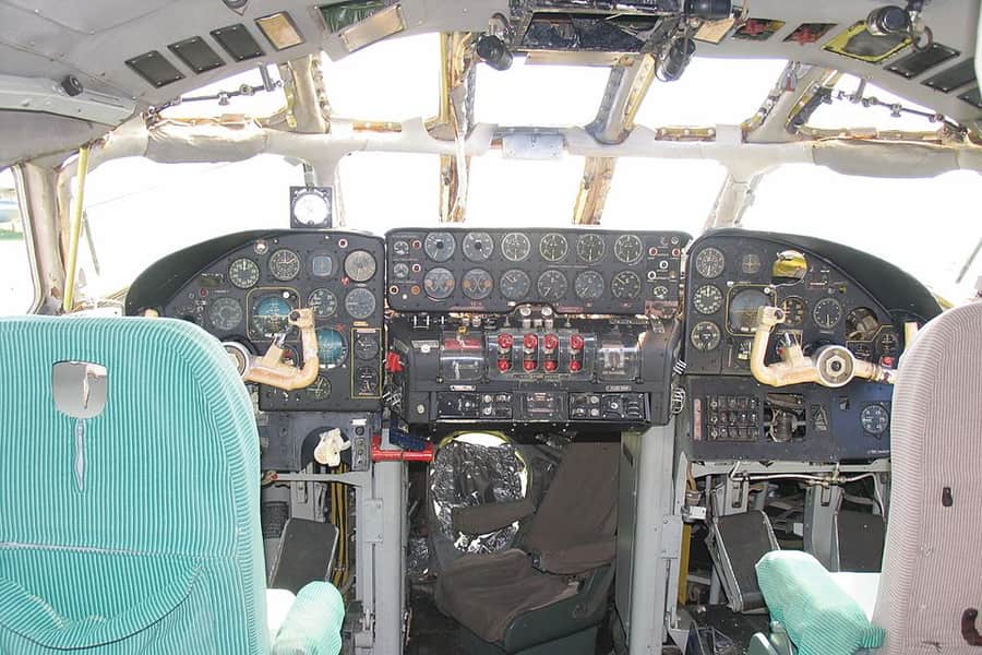 The cockpit of an airliner