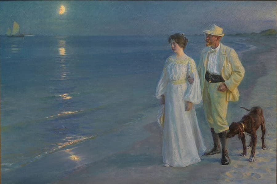 A painting of a summer evening on a beach