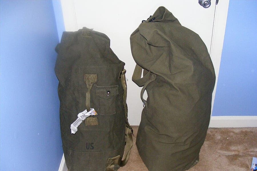 A packed canvas sea bag