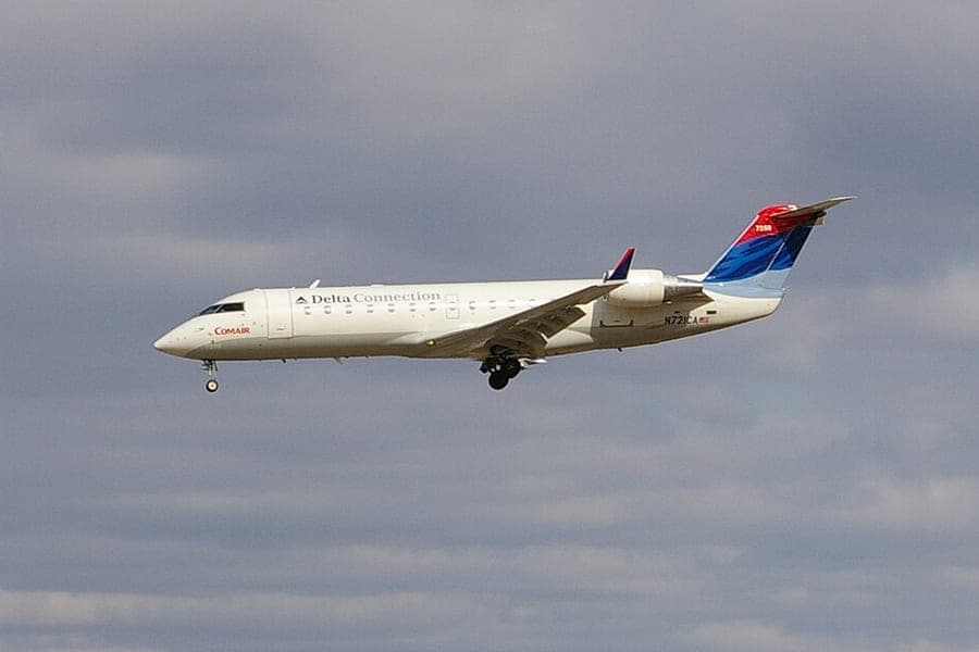 A regional airliner landing