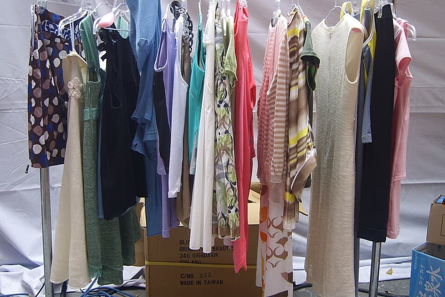 Clothing hanging on garment rails