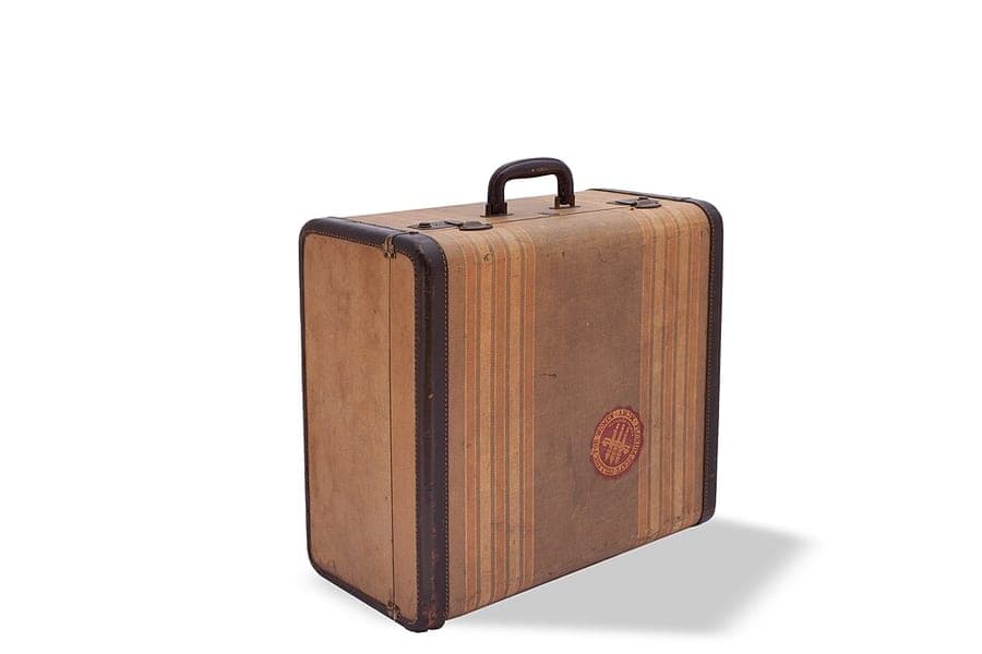 A vintage striped hardside suitcase