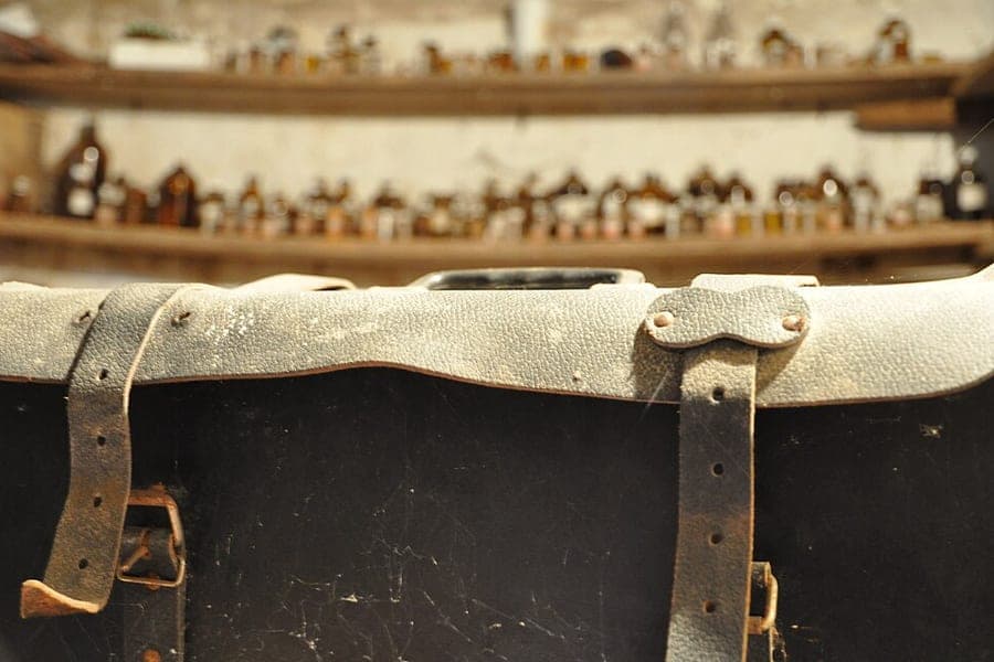 A worn vintage suitcase