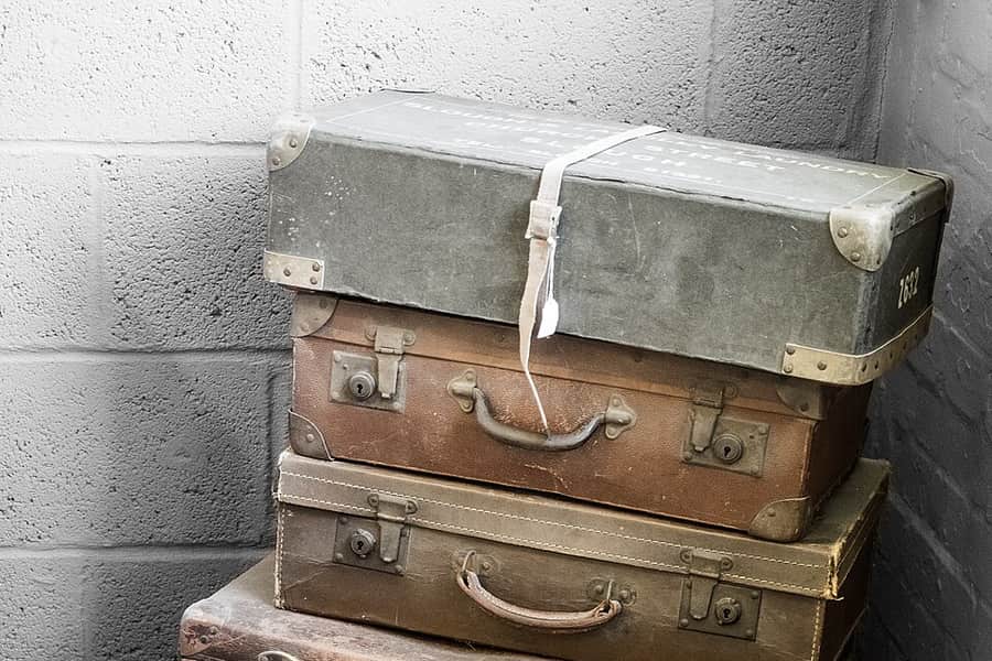 A row of suitcases of different sizes and colors