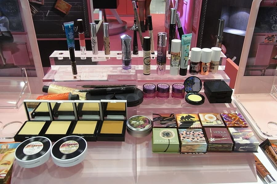 Cosmetic products on a retail display