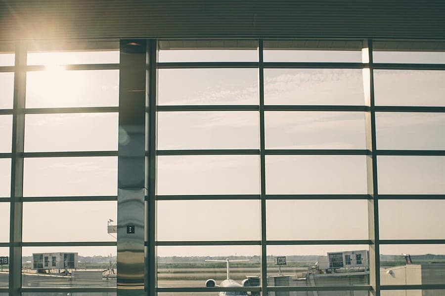 Sunlight through an airport terminal window