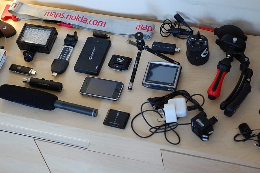 A tech pouch of travel cables and chargers
