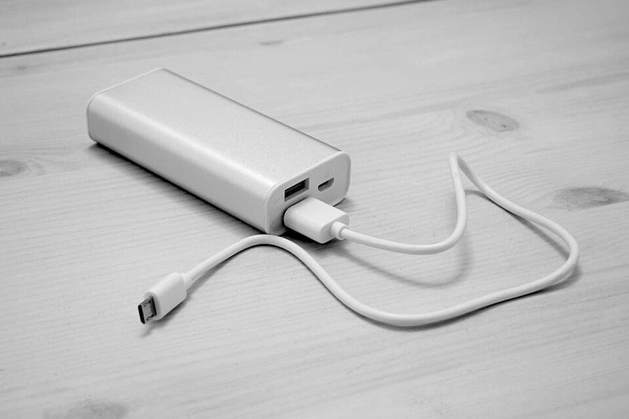 A portable power bank on a desk