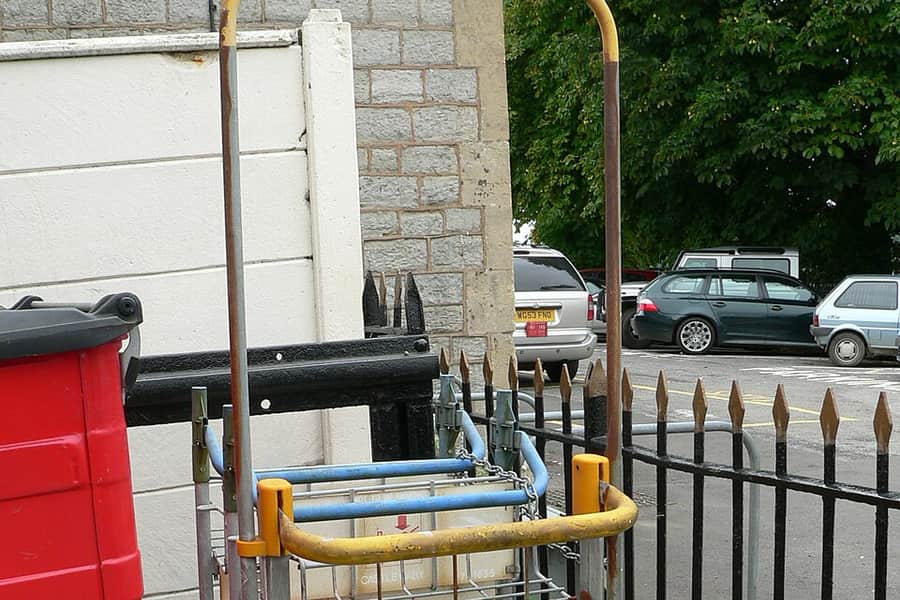 Passenger luggage trolleys on a railway platform